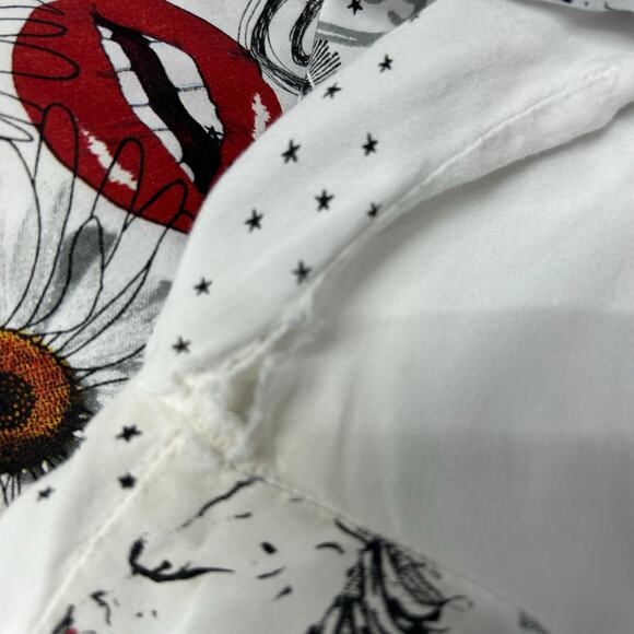 Desigual Graphic Long Sleeve Button Top White Multicolor Art Print – Size Small - Picture 5 of 6